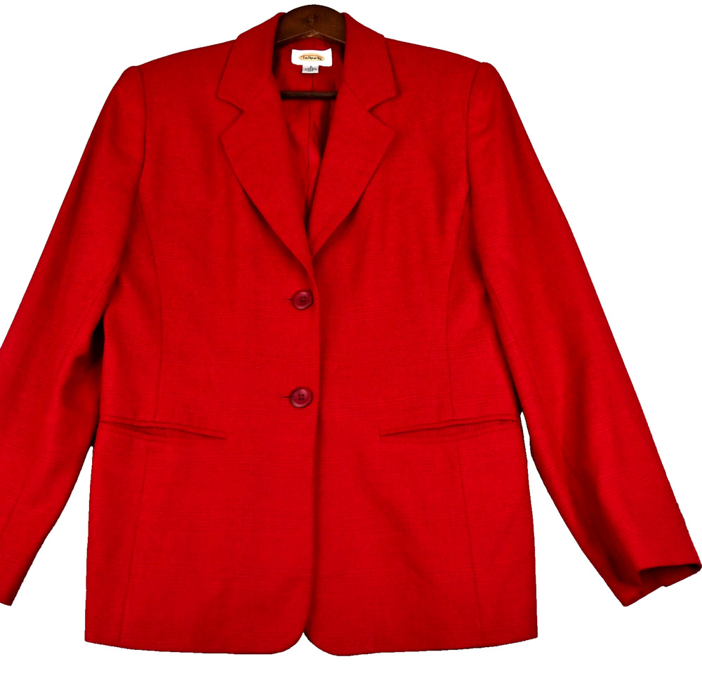 Talbots Blazer Women's 6 Red Plaid Jacket Pockets Linen Blend